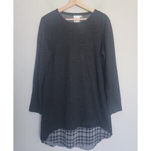 Finley Tunic Sweatshirt Dress Womens M Long Sleeve Plaid Hem Black USA